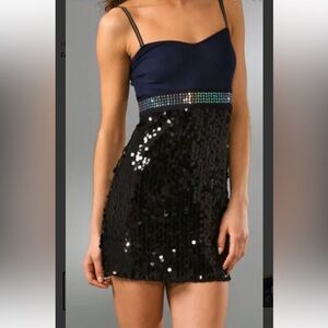 Free People Sequin Spaghetti Dress Blue Navi
